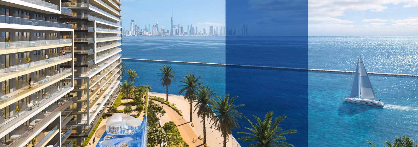 Sea and marina outlook from a Chelsea Residences apartment balcony